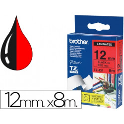 CINTA BROTHER TZE431 LAMINADA NEGRO-ROJO 12MM X 8MTS