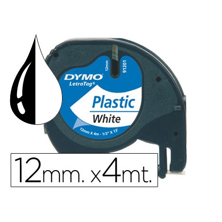 CINTA DYMO 12MMX4MT -NEGRO/BLANCO PERLA PARA MAQUINA LETRATAG 91201