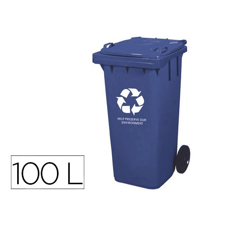 PAPELERA CONTENEDOR Q-CONNECT PLASTICO CON TAPADERA 100L COLOR AZUL 800X510X525 MM CON RUEDAS