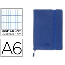 LIBRETA LIDERPAPEL SIMIL PIEL A6 120 HOJAS 70G/M2 CUADRO 4MM SIN MARGEN AZUL