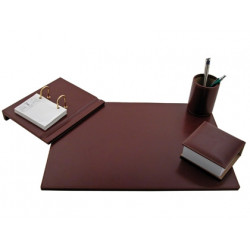 ESCRIBANIA SOBREMESA Q-CONNECT POLIPIEL JUEGO DE 4 PIEZAS COLOR MARRON FABRICADA EN UBRIQUE