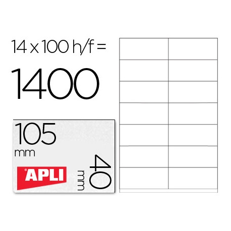 ETIQUETA ADHESIVA APLI 1275 TAMAÑO 105X40 MM -FOTOCOPIADORA -LASER -INK-JET-CAJA CON 1400 ETIQUETAS