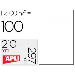 ETIQUETA ADHESIVA APLI 1281 TAMAÑO 210X297 MM FOTOCOPIADORA LASER INK-JET CAJA CON 100 HOJAS DIN A4