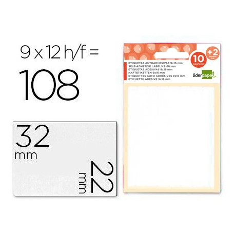 ETIQUETAS LIDERPAPEL SOBRE DE 10 H. + 2 H. OBSEQUIO 22X32 MM -9 UNIDADES POR HOJA ETIQUETAS LIDERPAPEL SOBRE DE 10 H. + 2 H. OBSEQUIO 22X32 MM -9 UNIDADES POR HOJA