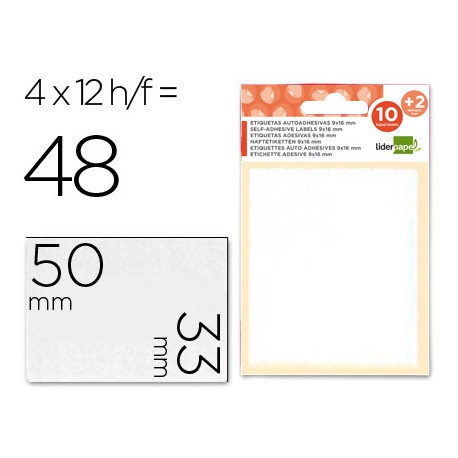 ETIQUETAS LIDERPAPEL SOBRE DE 10 H. + 2 H. OBSEQUIO 33X50 MM -4 UNIDADES POR HOJA ETIQUETAS LIDERPAPEL SOBRE DE 10 H. + 2 H. OBSEQUIO 33X50 MM -4 UNIDADES POR HOJA