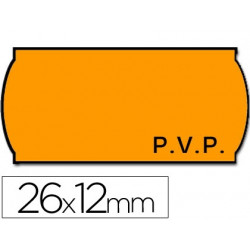 ETIQUETAS METO ONDULADAS 26 X 12 MM PVP NARANJA FLUOR ADH 2 ROLLO 1500 ETIQUETAS