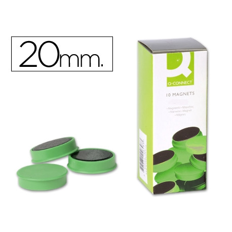 IMANES PARA SUJECION Q-CONNECT IDEAL PARA PIZARRAS MAGNETICAS20 MM VERDE -CAJA DE 10 IMANES