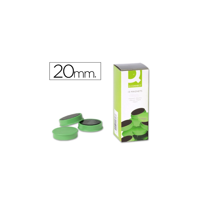 IMANES PARA SUJECION Q-CONNECT IDEAL PARA PIZARRAS MAGNETICAS20 MM VERDE -CAJA DE 10 IMANES