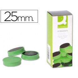 IMANES PARA SUJECION Q-CONNECT IDEAL PARA PIZARRAS MAGNETICAS25 MM VERDE -CAJA DE 10 IMANES