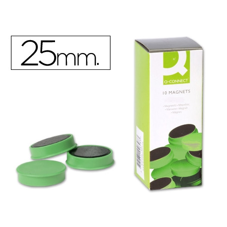 IMANES PARA SUJECION Q-CONNECT IDEAL PARA PIZARRAS MAGNETICAS25 MM VERDE -CAJA DE 10 IMANES