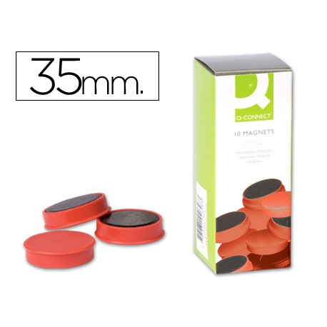 IMANES PARA SUJECION Q-CONNECT IDEAL PARA PIZARRAS MAGNETICAS35 MM ROJO -CAJA DE 10 IMANES