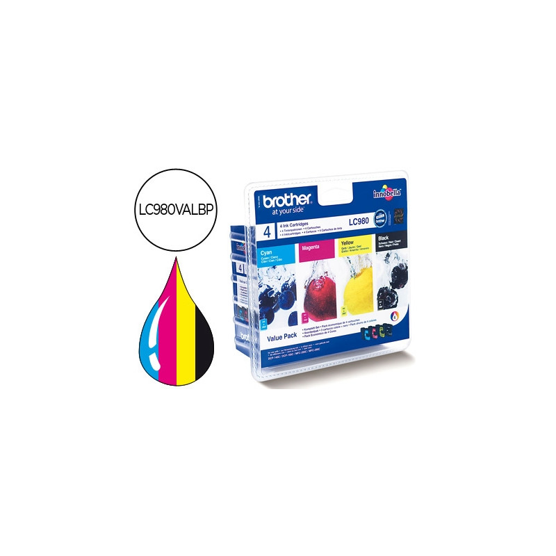 INK-JET BROTHER LC-980BK DCP-145 DCP-165 MFC-250 MFC-290 NEGRO MAGENTA AMARILLO CIAN PACK4