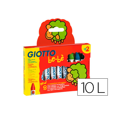 LAPICES CERA GIOTTO SUPER BEBE CAJA DE 10 COLORES SURTIDOS + SACAPUNTAS LAPICES CERA GIOTTO SUPER BEBE CAJA DE 10 COLORES SURTIDOS + SACAPUNTAS