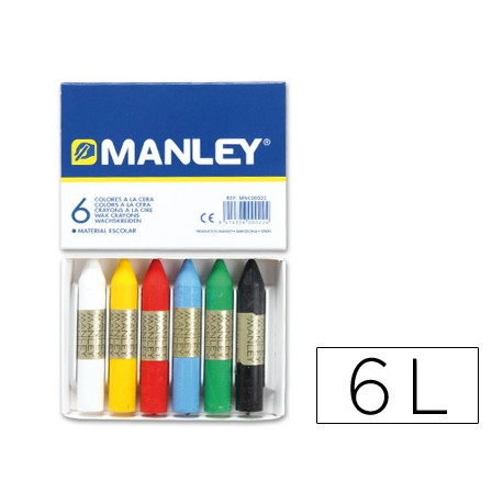 LAPICES CERA MANLEY CAJA DE 6 COLORES SURTIDOS