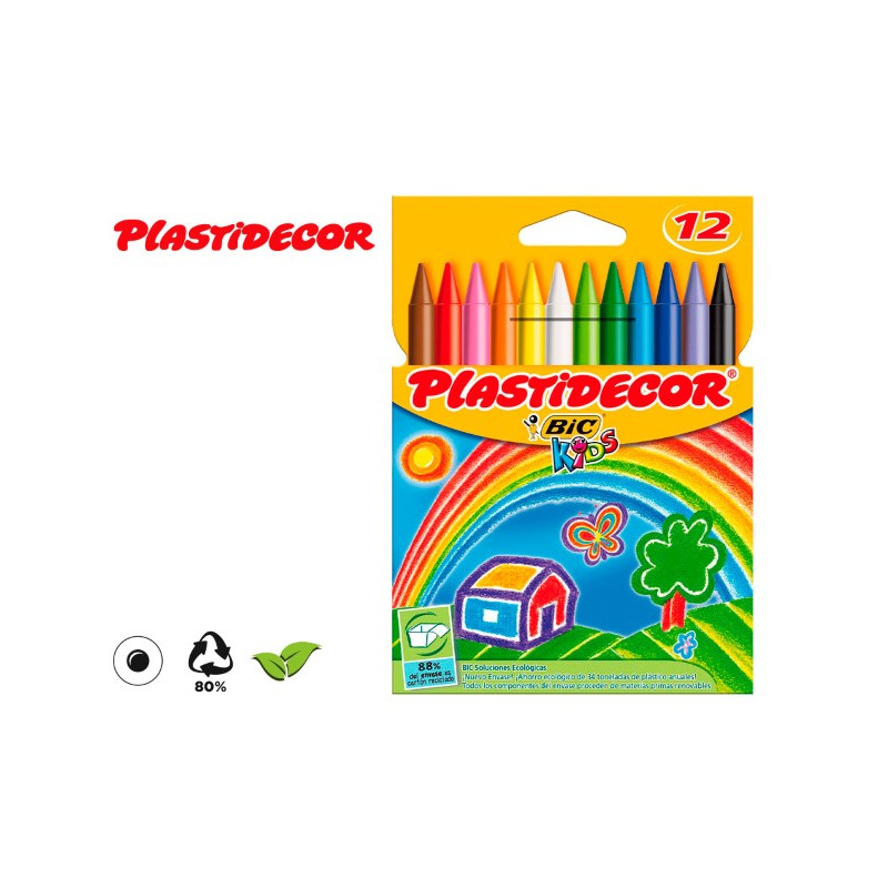 LAPICES CERA PLASTIDECOR CAJA DE 12 COLORES SURTIDOS