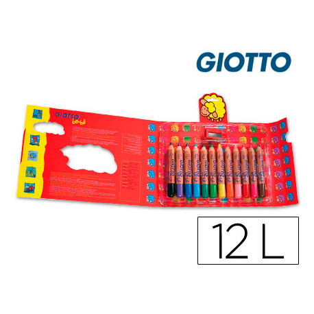 LAPICES DE COLORES GIOTTO SUPER BEBE CAJA DE 12 LAPICES COLORES SURTIDOS + SACAPUNTAS