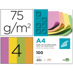 PAPEL COLOR LIDERPAPEL A4 75G/M2 NEON 4 COLORES SURTIDOS PAQUETE DE 100 HOJAS