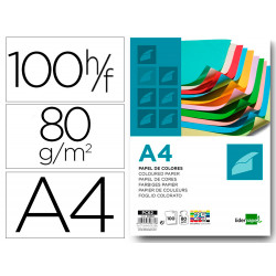 PAPEL COLOR LIDERPAPEL A4 80G/M2 25 COLORES SURTIDOS PAQUETE DE 100 HOJAS