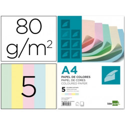 PAPEL COLOR LIDERPAPEL A4 80G/M2 5 COLORES SURTIDOS PAQUPAQUETE DE 500 HOJAS