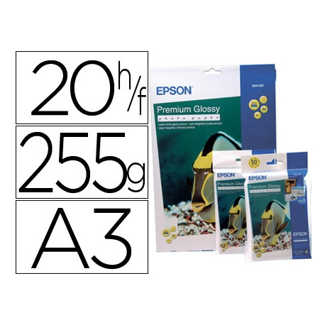 PAPEL EPSON PREMIUM GLOSSY PHO TO PAPER A3 (20HOJAS) 255GR. 255 GR. PAPEL EPSON PREMIUM GLOSSY PHO TO PAPER A3 (20HOJAS) 255GR. 255 GR.