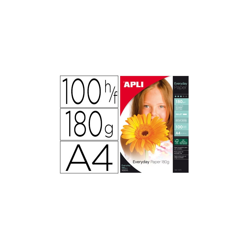 PAPEL FOTOGRAFICO APLI GLOSSY DIN A4 DE 180 GRS