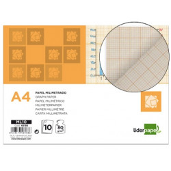 PAPEL DIBUJO LIDERPAPEL 210X297MM 80G/M2 MILIMETRADO PACK DE 10