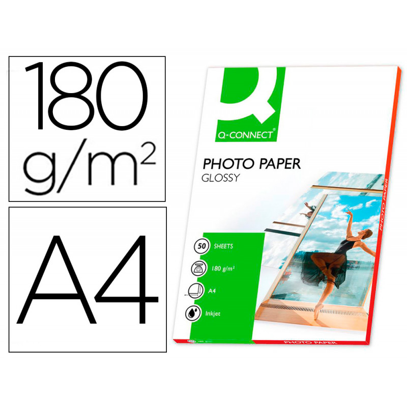 PAPEL Q-CONNECT FOTO GLOSSY DIN A4 ALTA CALIDAD DIGITAL PHOTO -PARA INK-JET BOLSA DE 50 HOJAS DE 180