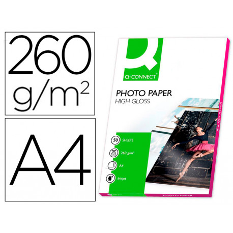 PAPEL Q-CONNECT FOTO GLOSSY DIN A4 ALTA CALIDAD DIGITAL PHOTO -PARA INK-JET  DE 260GR