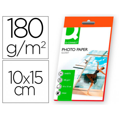 PAPEL Q-CONNECT FOTO GLOSSY -KF01905 -10X15 -DIGITAL PHOTO -PARA INK-JET -BOLSA DE 25 HOJAS DE 180 G PAPEL Q-CONNECT FOTO GLOSSY -KF01905 -10X15 -DIGITAL PHOTO -PARA INK-JET -BOLSA DE 25 HOJAS DE 180 G