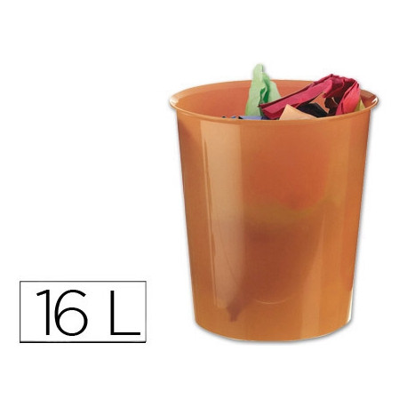 PAPELERA PLASTICO Q-CONNECT NARANJA TRANSLUCIDO 16 LITROS PAPELERA PLASTICO Q-CONNECT NARANJA TRANSLUCIDO 16 LITROS