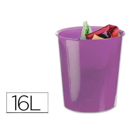 PAPELERA PLASTICO Q-CONNECT VIOLETA TRANSLUCIDO 16 LITROS