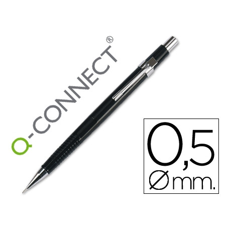 PORTAMINAS Q-CONNECT 0,5 MM CON TRES MINAS CUERPO NEGRO CLIP METALICO