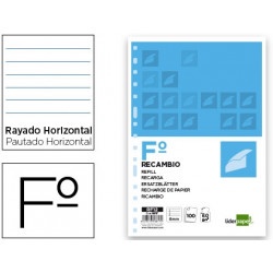 RECAMBIO LIDERPAPEL DIN A4 100 HOJAS 60G/M2 HORIZONTAL SIN MARGEN 16 TALADROS