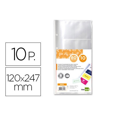 RECAMBIO FUNDAS LIDERPAPEL PARA TARJETERO TJ01 BOLSA DE 10 HOJAS CAPACIDAD 8 TARJETAS POR HOJA RECAMBIO FUNDAS LIDERPAPEL PARA TARJETERO TJ01 BOLSA DE 10 HOJAS CAPACIDAD 8 TARJETAS POR HOJA