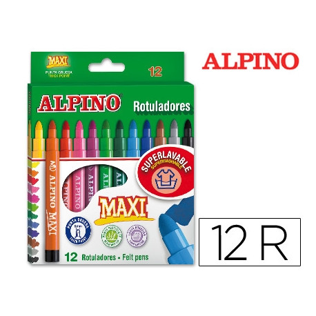 ROTULADOR ALPINO MAXI CAJA DE 12 COLORES SURTIDOS