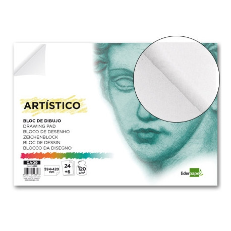 BLOC DIBUJO LIDERPAPEL ARTISTICO ENCOLADO 594X420MM 24+6 HOJAS 120G/M2 SIN RECUADRO