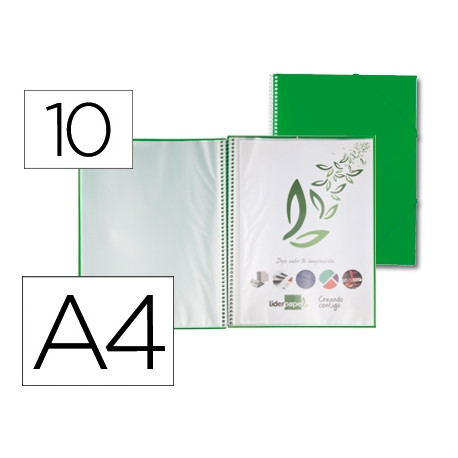 CARPETA LIDERPAPEL ESCAPARATE CON ESPIRAL 10 FUNDAS POLIPROPILENO DIN A4 VERDE