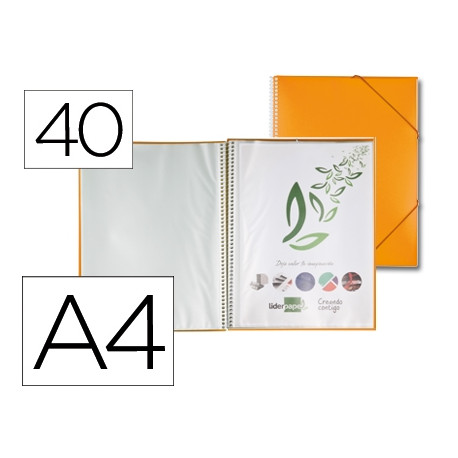 CARPETA LIDERPAPEL ESCAPARATE CON ESPIRAL 40 FUNDAS POLIPROPILENO DIN A4 NARANJA