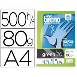 PAPEL FOTOCOPIADORA TECNO GREEN 100% RECICLADO DIN A4 80 GRAMOS PAQUETE DE 500 HOJAS