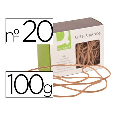 GOMILLAS ELASTICAS Q-CONNECT 100 GR NUMERO 20 200 X 2 MM GOMILLAS ELASTICAS Q-CONNECT 100 GR NUMERO 20 200 X 2 MM