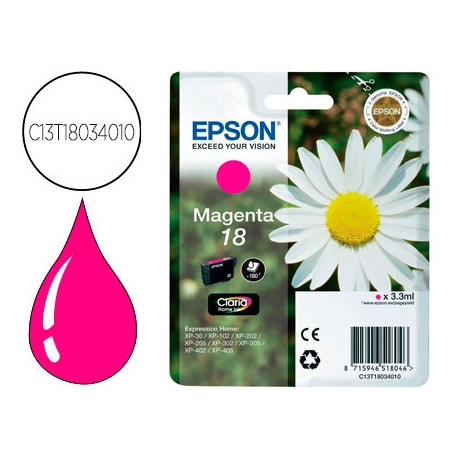 INK-JET EPSON T18 MAGENTA EXPRESSION HOME XP-102 XP-205 XP-305 XP-405 CAPACIIDAD 180 PAG