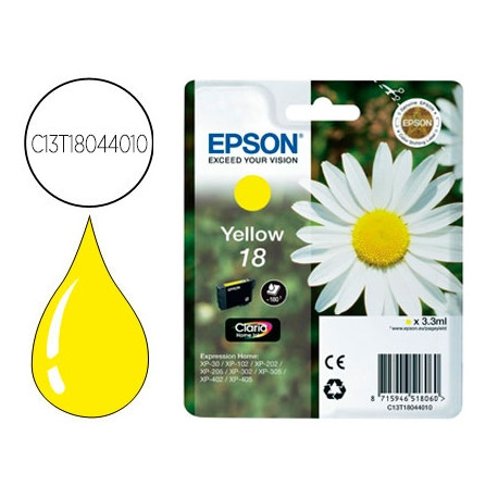 INK-JET EPSON T18 AMARILLO EXPRESSION HOME XP-102 XP-205 XP-305 XP-405 CAPACIIDAD 180 PAG