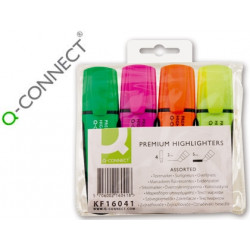 ROTULADOR Q-CONNECT FLUORESCENTE PREMIUM ESTUCHE 4 COLORES SURTIDOS PUNTA BISELADA CON SUJECION DE C