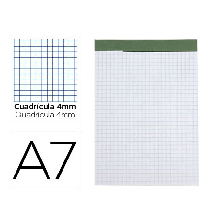 BLOC NOTAS LIDERPAPEL CUADRO 4 MM A7 80 HOJAS 60 G/M2 PERFORADO SIN TAPA BLOC NOTAS LIDERPAPEL CUADRO 4 MM A7 80 HOJAS 60 G/M2 PERFORADO SIN TAPA
