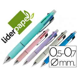 BOLIGRAFO LIDERPAPEL 5 EN 1 AZUL NEGRO ROJO VERDE 0,7M Y PORTAMINAS 0,5MM