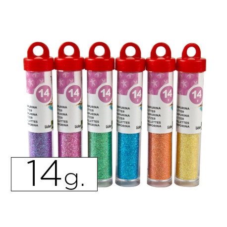 PURPURINA LIDERPAPEL FANTASIA COLORES METALICOS PASTELES BOTE DE 14 GR PURPURINA LIDERPAPEL FANTASIA COLORES METALICOS PASTELES BOTE DE 14 GR