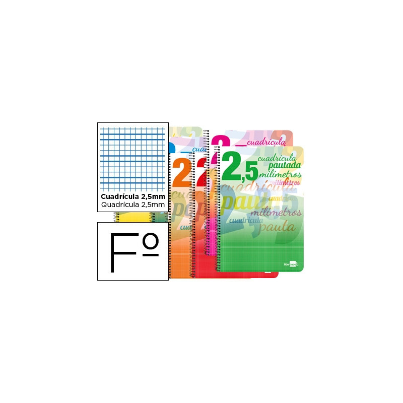 CUADERNO ESPIRAL LIDERPAPEL FOLIO PAUTAGUIA TAPA DURA 80H 75 GR CUADRO PAUTADO 2,5MM CON MARGEN COLO