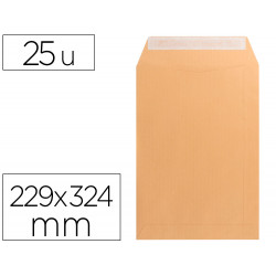 SOBRE LIDERPAPEL BOLSA N 7 KRAFT DIN C4 229X324 MM TIRA DE SILICONA PAQUETE DE 25 UNIDADES