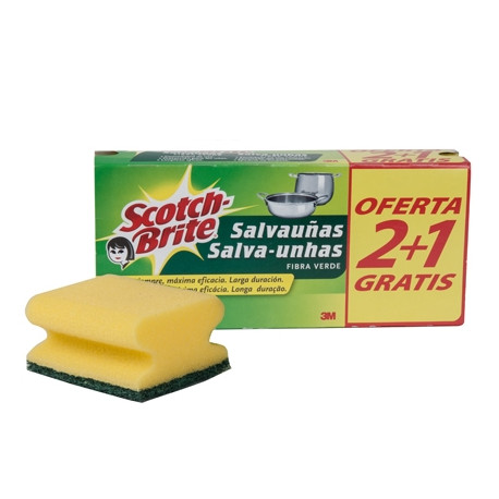 ESTROPAJO SALVAUÑAS SCOTCH BRITE FIBRA VERDE PAQUETE 3X2