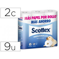 PAPEL HIGIENICO SCOTTEX MEGARROLLO DOBLE LARGO PAQUETEDE 9 ROLLOS